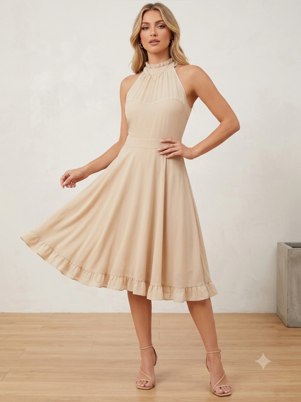 Ciel  Beige Ruffled Hem Women's Skirt